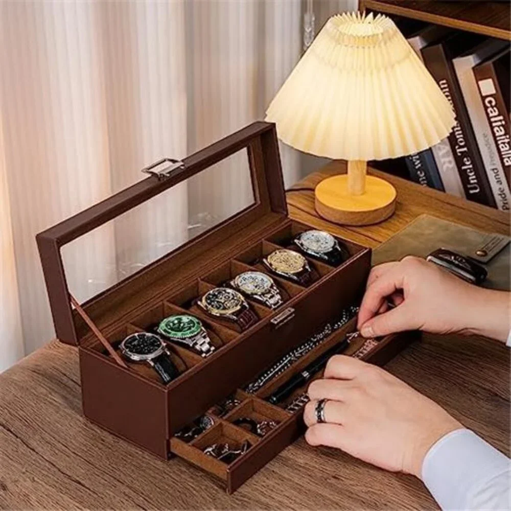 Watch Box 6 Slot Watches Display Case with Drawer Watch Case